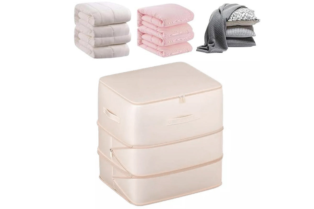 2Pcs 3 Layer Ultra Space Saving Self Compression Organizer Heavy Duty Moving Storage Bag-Beige