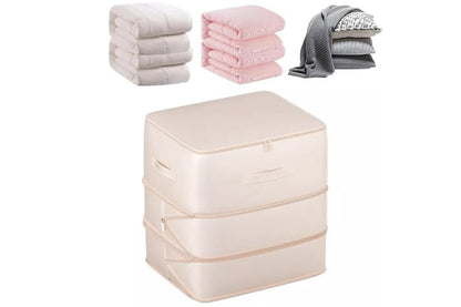 2Pcs 3 Layer Ultra Space Saving Self Compression Organizer Heavy Duty Moving Storage Bag-Beige