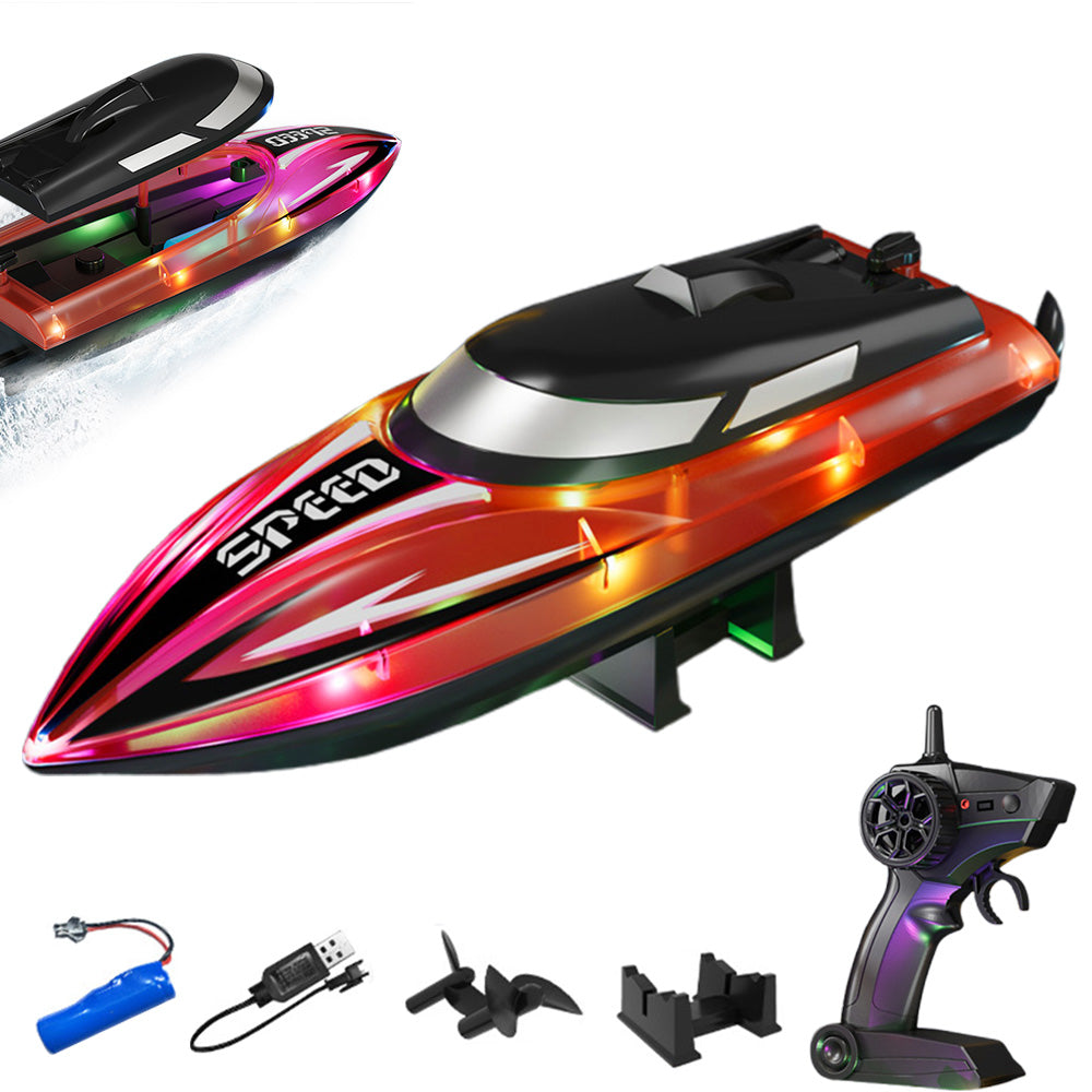 Transparent LED Dual Motor Remote Control Speedboat with 2.4G Radio - Red