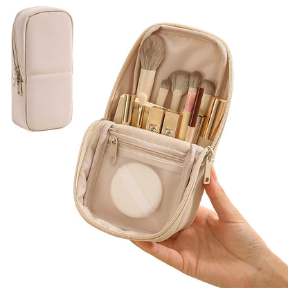 Portable PU Leather Standing Makeup Organizer Bag Makeup Brush Pouch