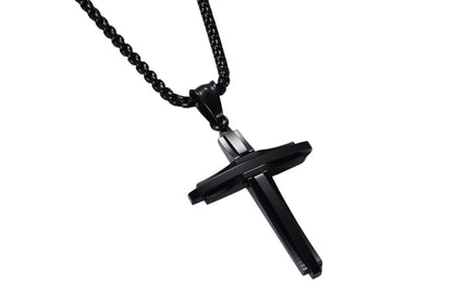Crucifix Pendant Necklace Titanium Steel Unisex Chain -Black