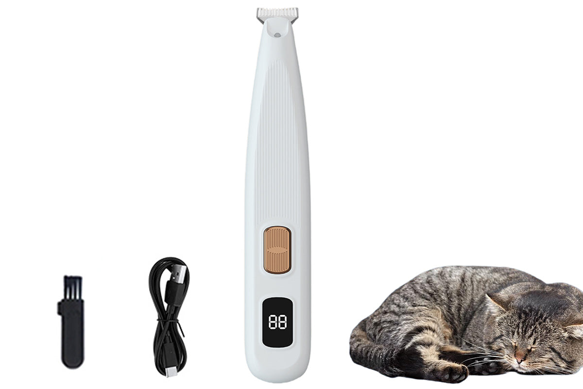Electric Dog Paw Trimmer with LED Light Digital Display Dual Speed Pet Groomer-White