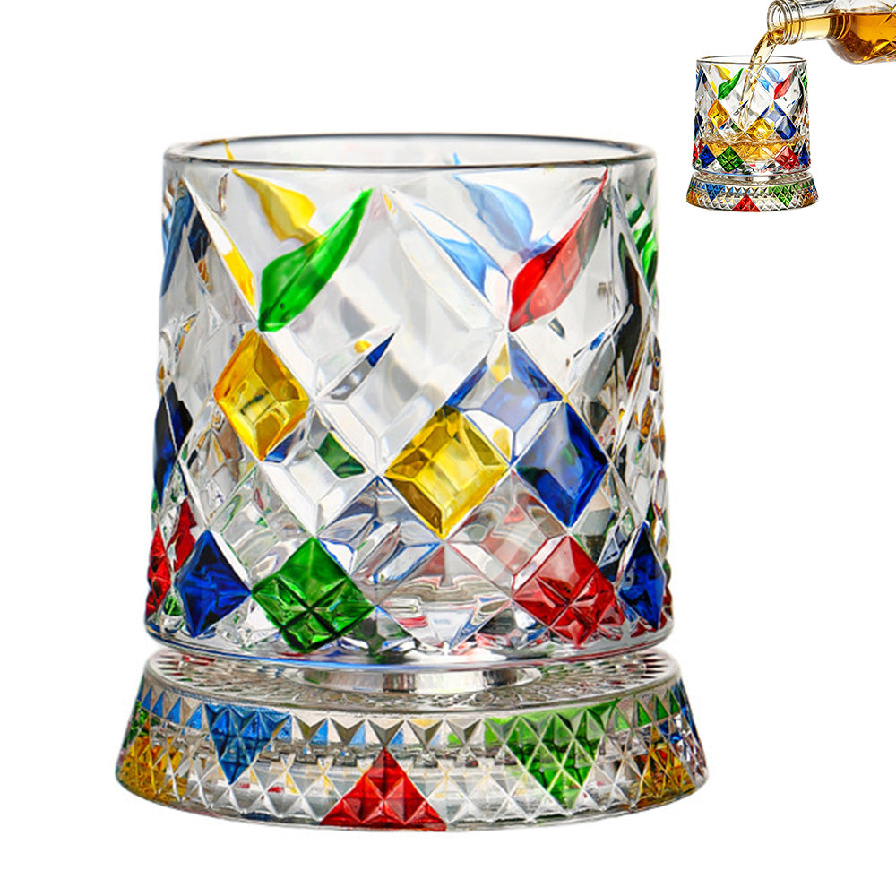 270ml Rotating Whiskey Glass Hand Painted Whiskey Tumbler