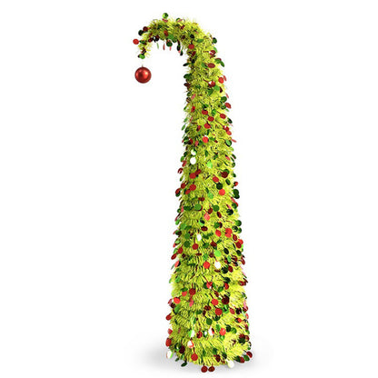 1.5m PET Tinsel Collapsible Crooked Christmas Tree Xmas Decoration - Light Green