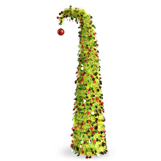 1.5m PET Tinsel Collapsible Crooked Christmas Tree Xmas Decoration - Light Green