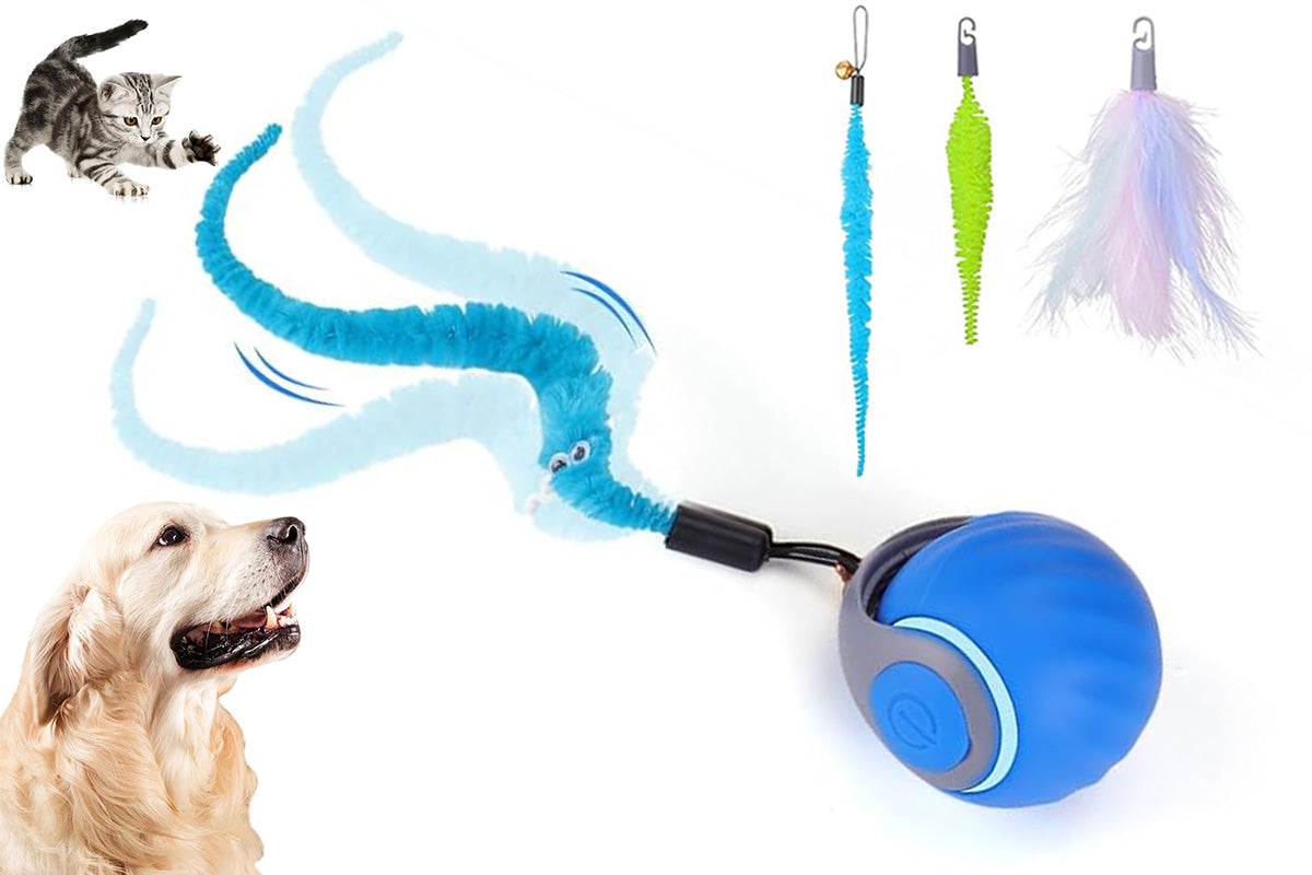 Interactive Cat Toy Ball Automatic Cat Toys Indoor Cats with 3 Tails -Blue