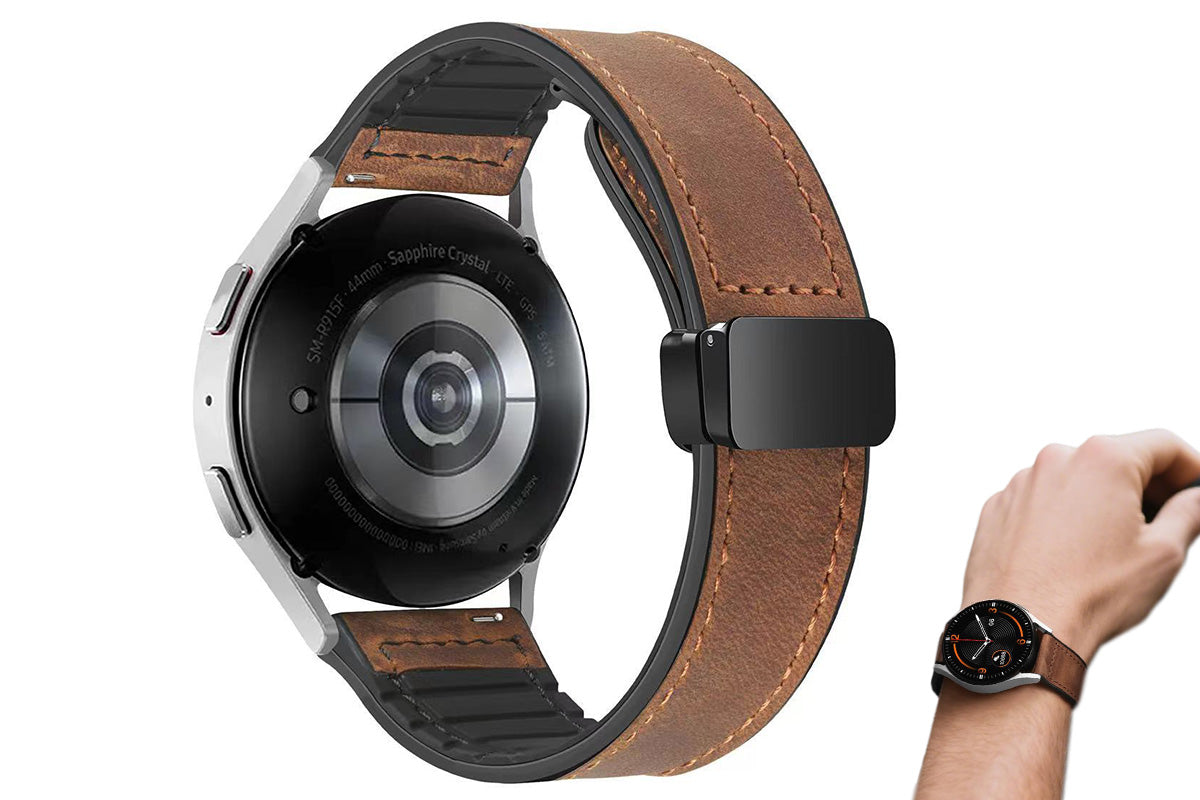 Attractive Leather Watch Band Genuine Leather Strap For Samsung Huawe-Dark Brown