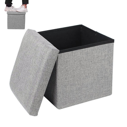 Foldable Storage Ottoman Shoe Bench with Thick Foam Lid - Grey
