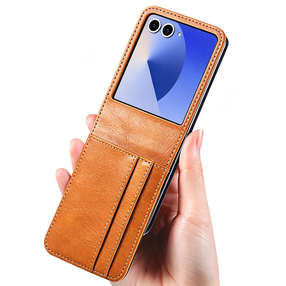 PU Wallet Card Holder Case for Samsung Galaxy Z Flip 6 7 8 with Stand - Brown