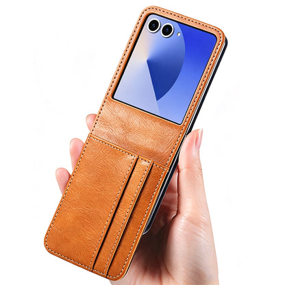 PU Wallet Card Holder Case for Samsung Galaxy Z Flip 6 7 8 with Stand - Brown
