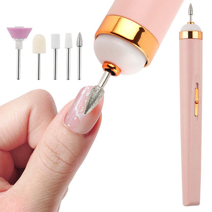 Portable USB Electric Nail File Drill Pen with 5 Grinding Heads - Pink