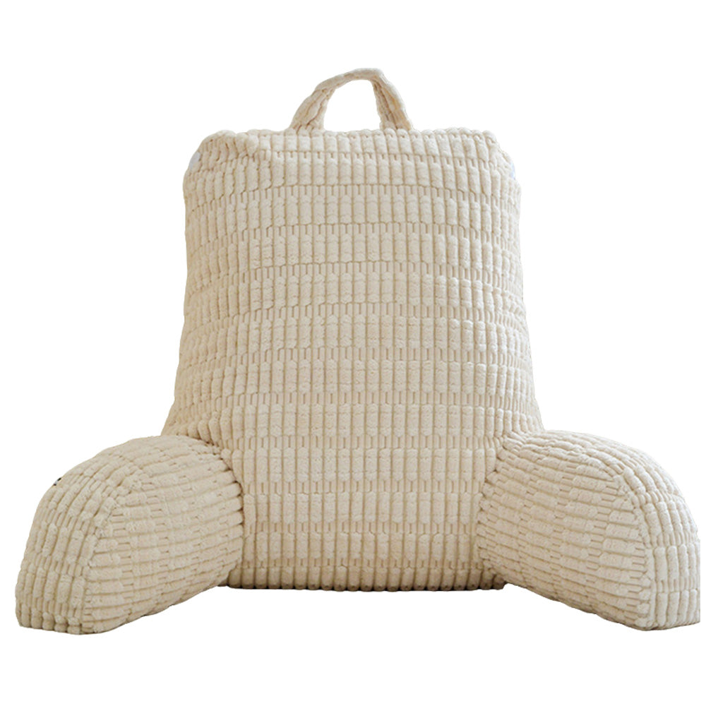 Bedside Backrest Cushion with Armrests Pocket and Washable Cover - Beige