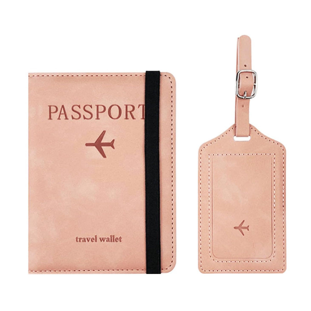 RFID Shield Passport Holder and Luggage Tag Set  - Pink