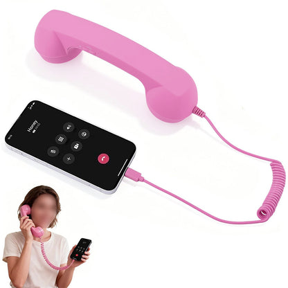 Retro Type C Wired Phone Handset with Microphone for Phones Computers - Pink
