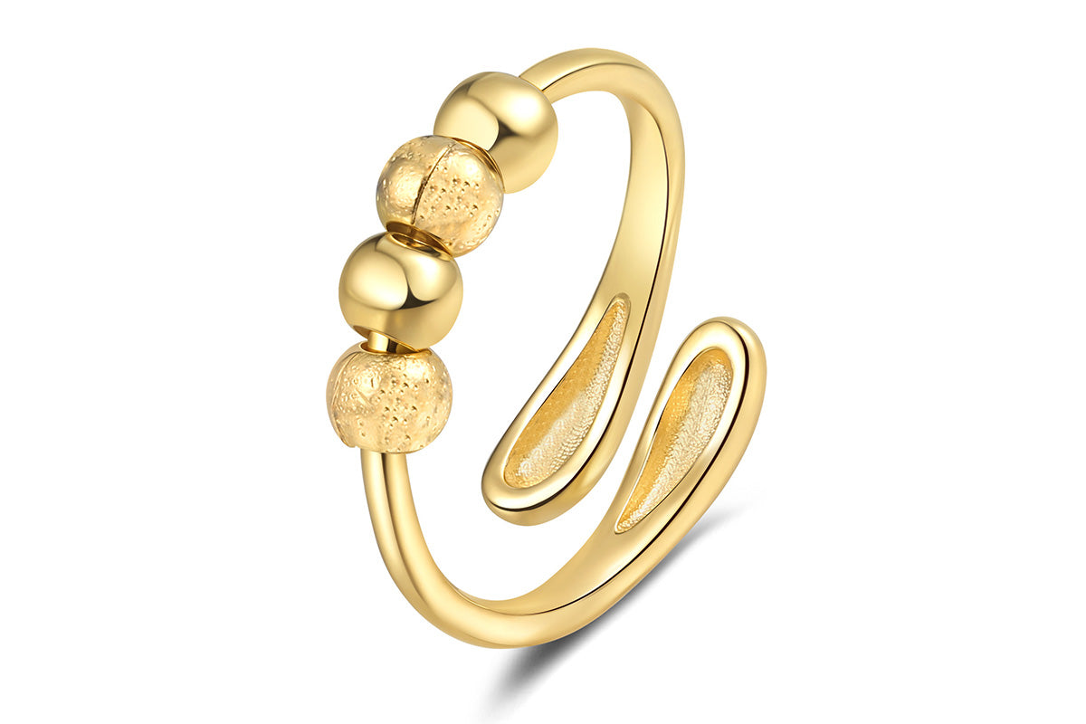 Anxiety Ring for Women Adjustable Fidget Spinner Ring with Beads -Gold