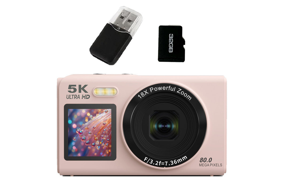 Dual Screen Digital Camera Point and Shoot Selfie Camera with Fill Light-Pink