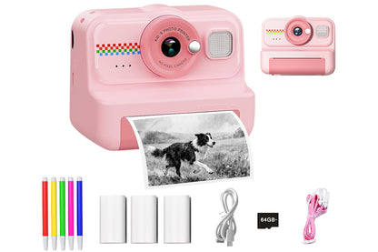 boy and girls Camera Instant Print 1080P Selfie Digital Camera with 64GB Card-Pink