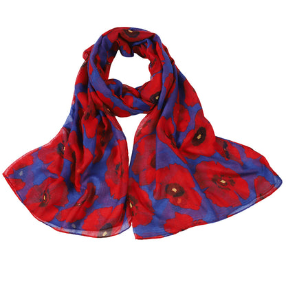 Vintage Floral Polyester Scarf Shawl for Travel and Sun Coverage - Blue