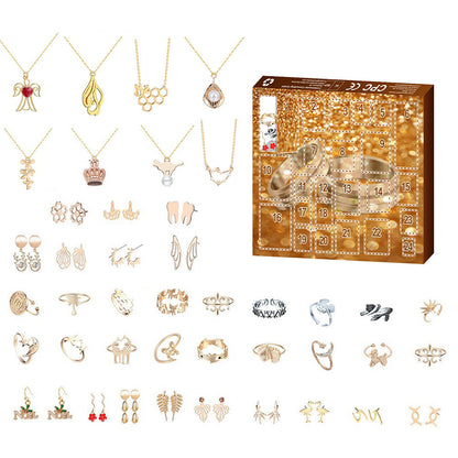 Christmas Jewelry Advent Calendar Set Earrings Rings Necklaces - Brown