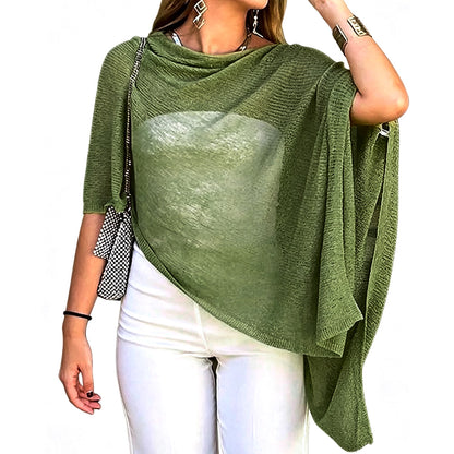 Summer Irregular Sheer Poncho Shawl Beach Cover Up - Green