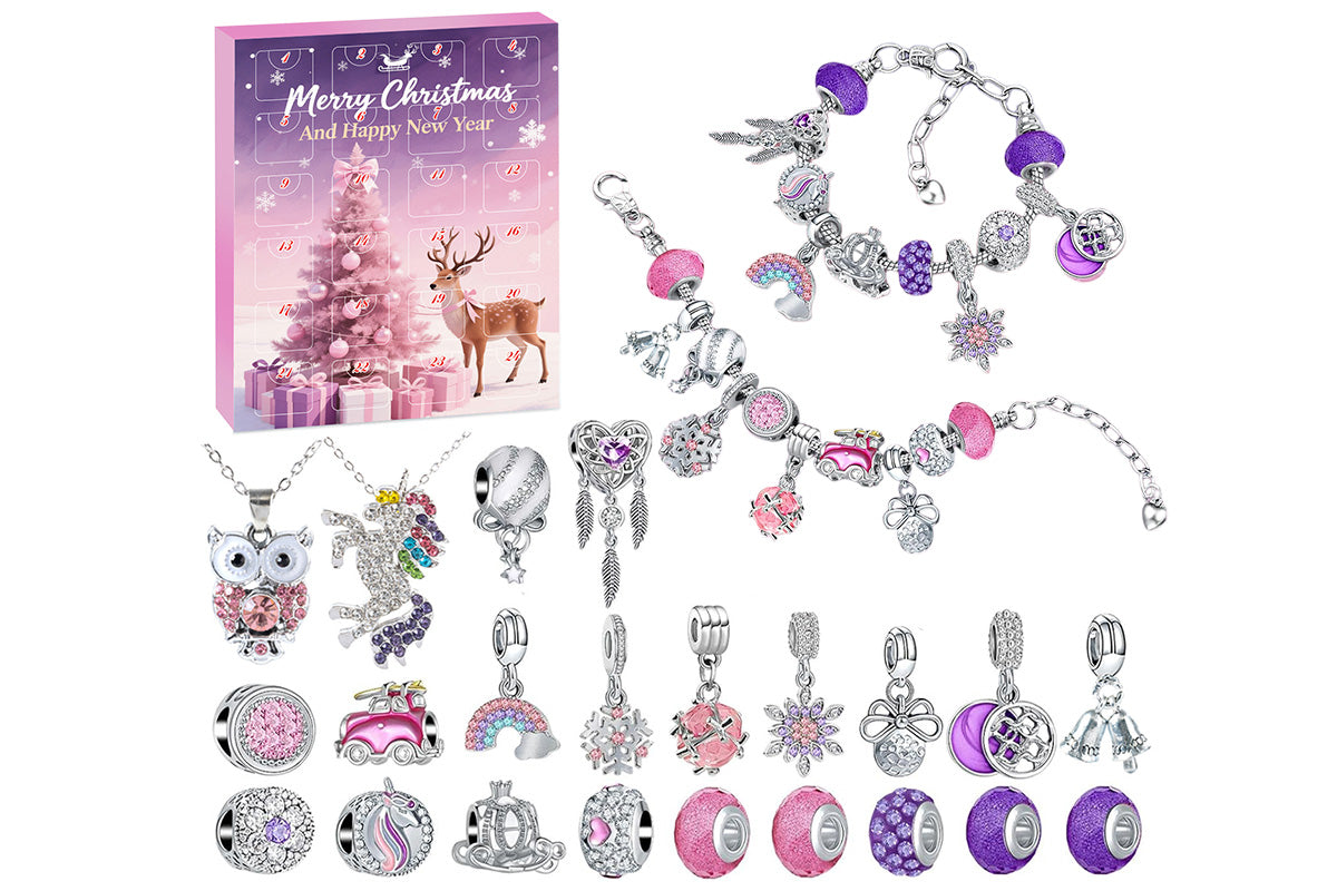 DIY Charm Bracelet Blind Box Jewelry Making Kit Holiday Birthday Gift for Little Ones Girls Teens-Purple