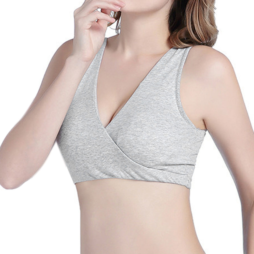 Wireless Cross Front Lounge Bra with Removable Pads - Light Grey