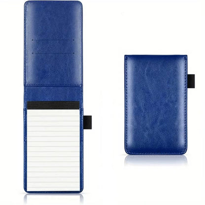 A7 Mini Pocket Notebook PU Leather Notepad with Pen Holder Card Slot-Blue