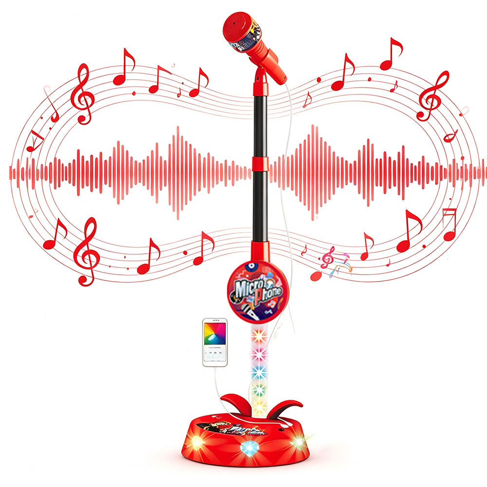 Karaoke Microphone Toy with Stand and Flashing Lights - Red