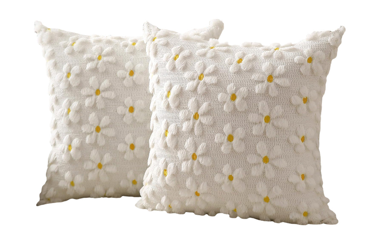 2Pcs Spring Summer Pillow Covers Floral  Farmhouse Home Decor for Sofa Couch Bed -Daisies