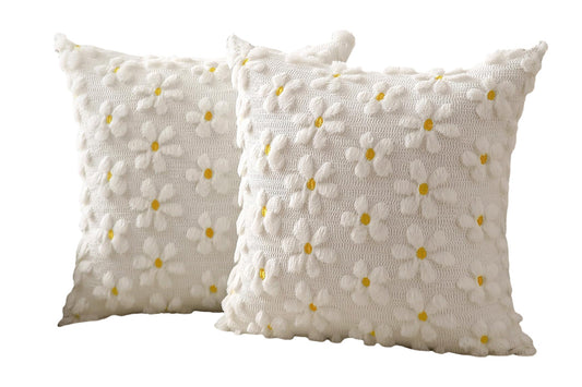 2Pcs Spring Summer Pillow Covers Floral  Farmhouse Home Decor for Sofa Couch Bed -Daisies