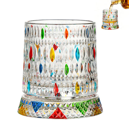 270ml Rotating Whiskey Glass Hand Painted Whiskey Tumbler - Round