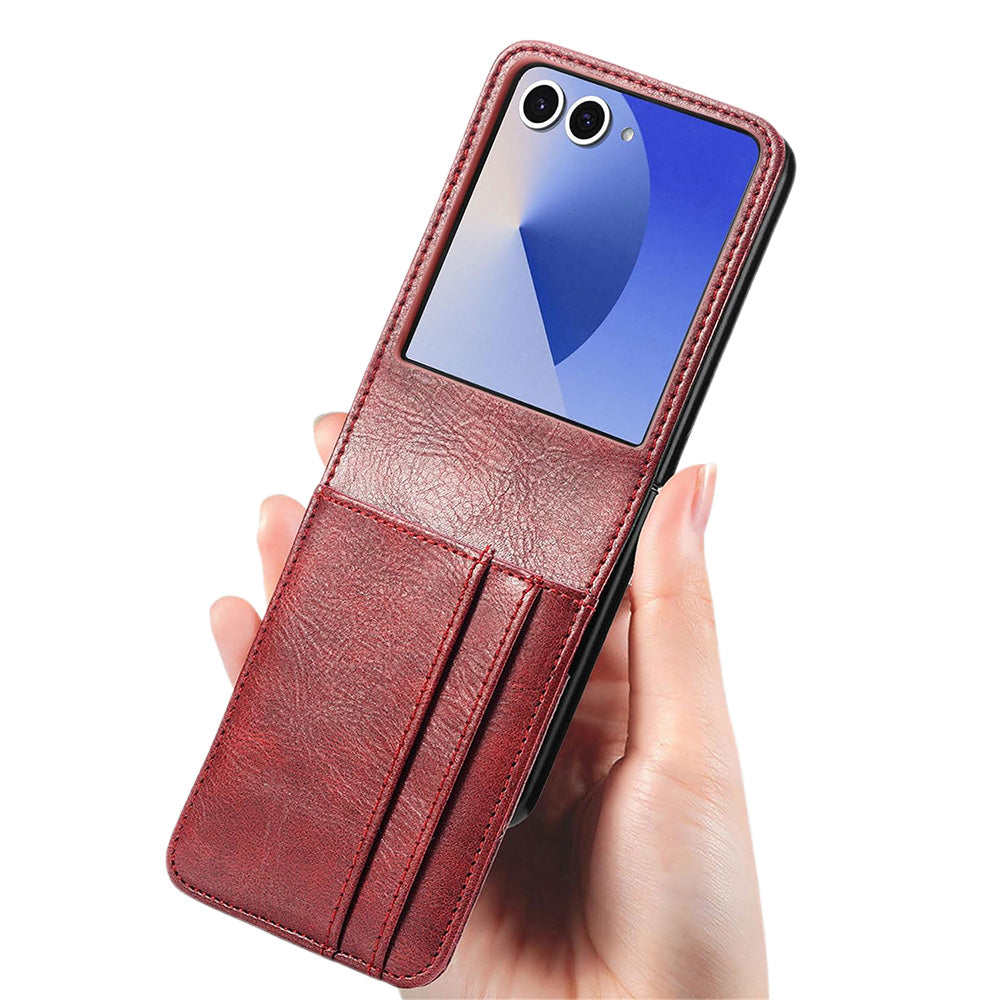 PU Wallet Card Holder Case for Samsung Galaxy Z Flip 6 7 8 with Stand - Red