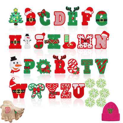 32 Piece Christmas Embroidered Iron-On Letter and Pattern Patch Set