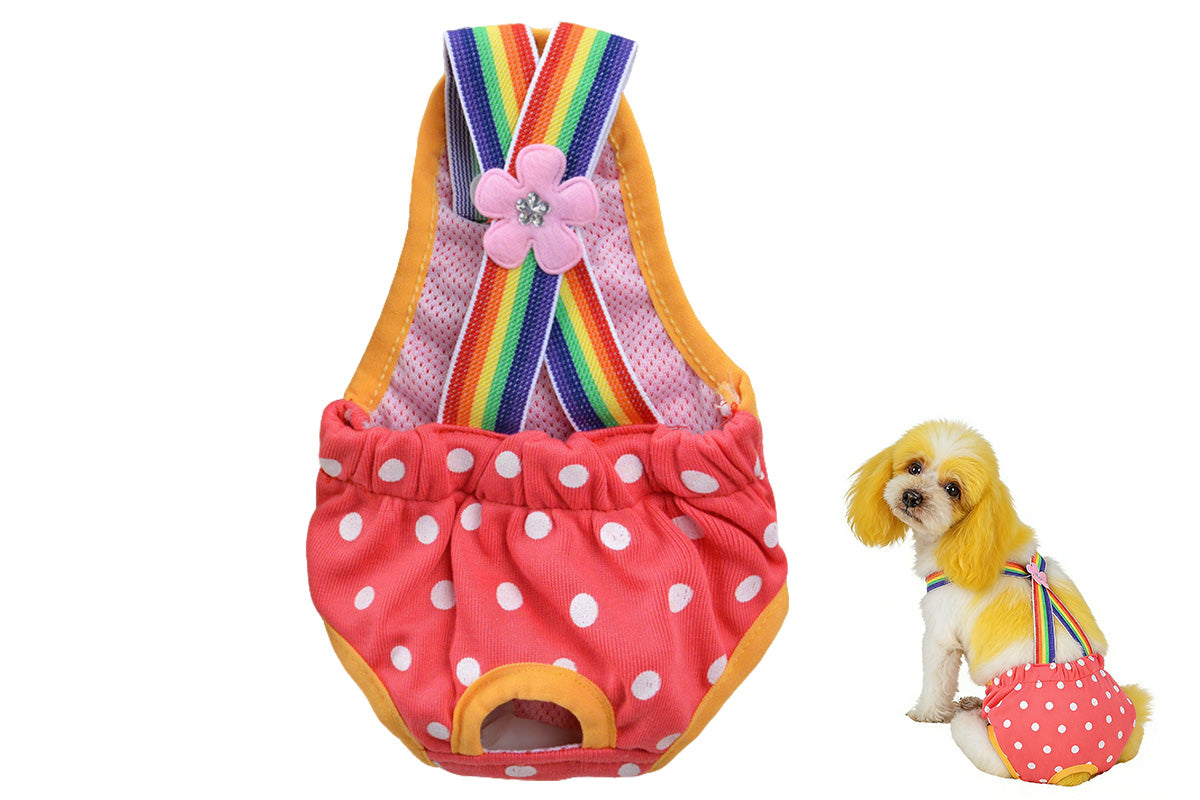 Cute Harness Female Dog Sanitary Pants Reusable Menstrual Diaper-Red