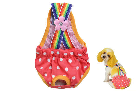 Cute Harness Female Dog Sanitary Pants Reusable Menstrual Diaper-Red