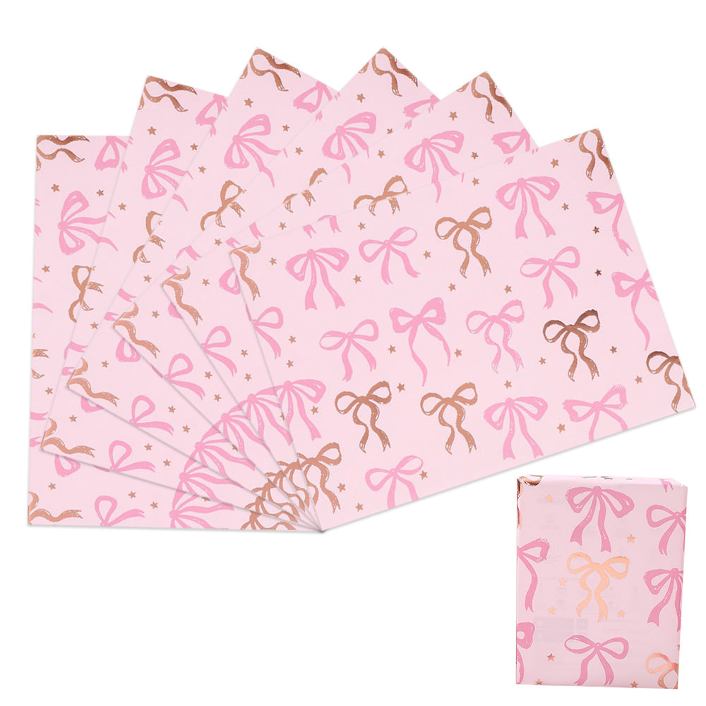 6 Sheet 70x50cm Coquette Bow Pattern Gift Wrapping Paper Set - Pink