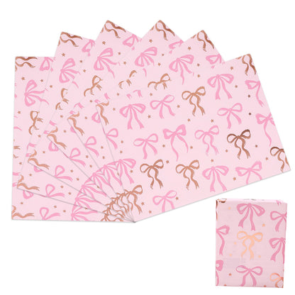 6 Sheet 70x50cm Coquette Bow Pattern Gift Wrapping Paper Set - Pink