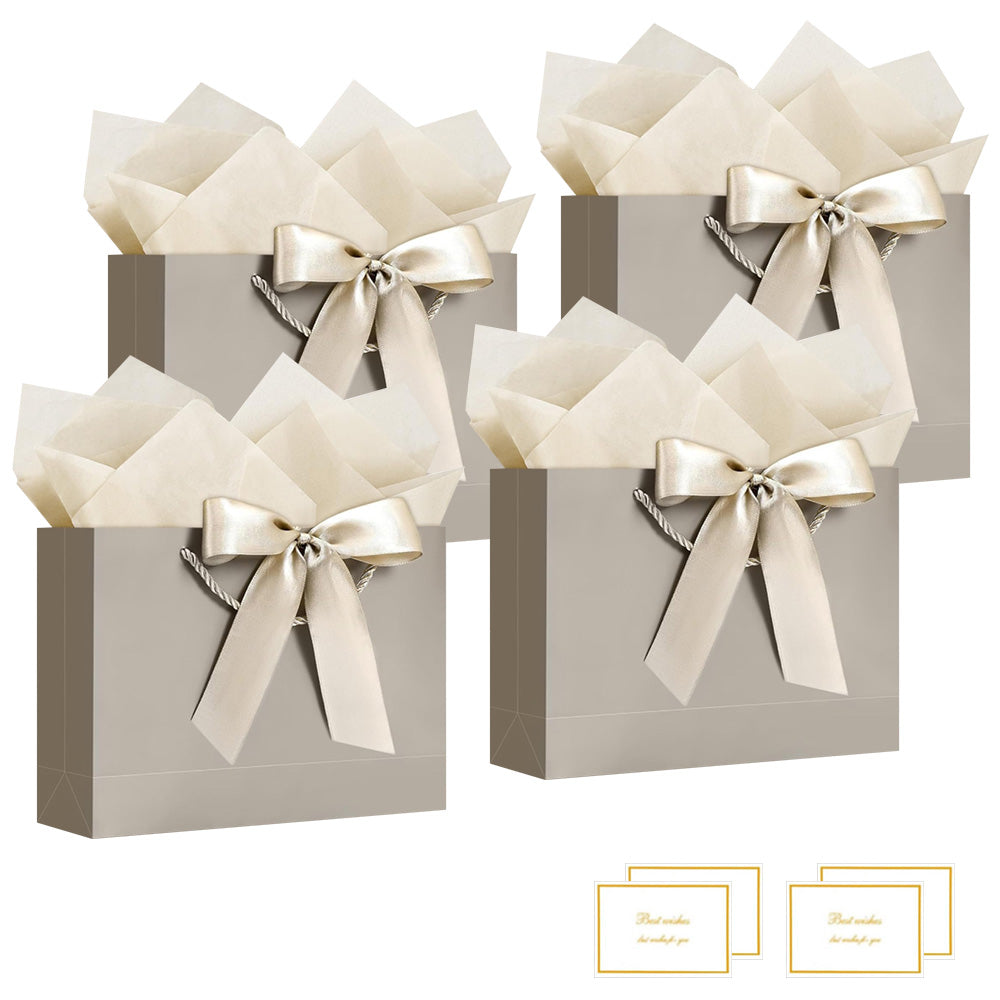 4Pieces Gift Bags with Cards and Wrapping Paper for Weddings Parties - Champagne