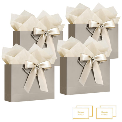4Pieces Gift Bags with Cards and Wrapping Paper for Weddings Parties - Champagne