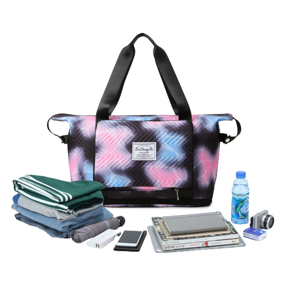 Trendy Gradient Duffle Bag Expandable Overnight Bag Foldable Carry On Bag with Dry Wet Separation Pocket Black