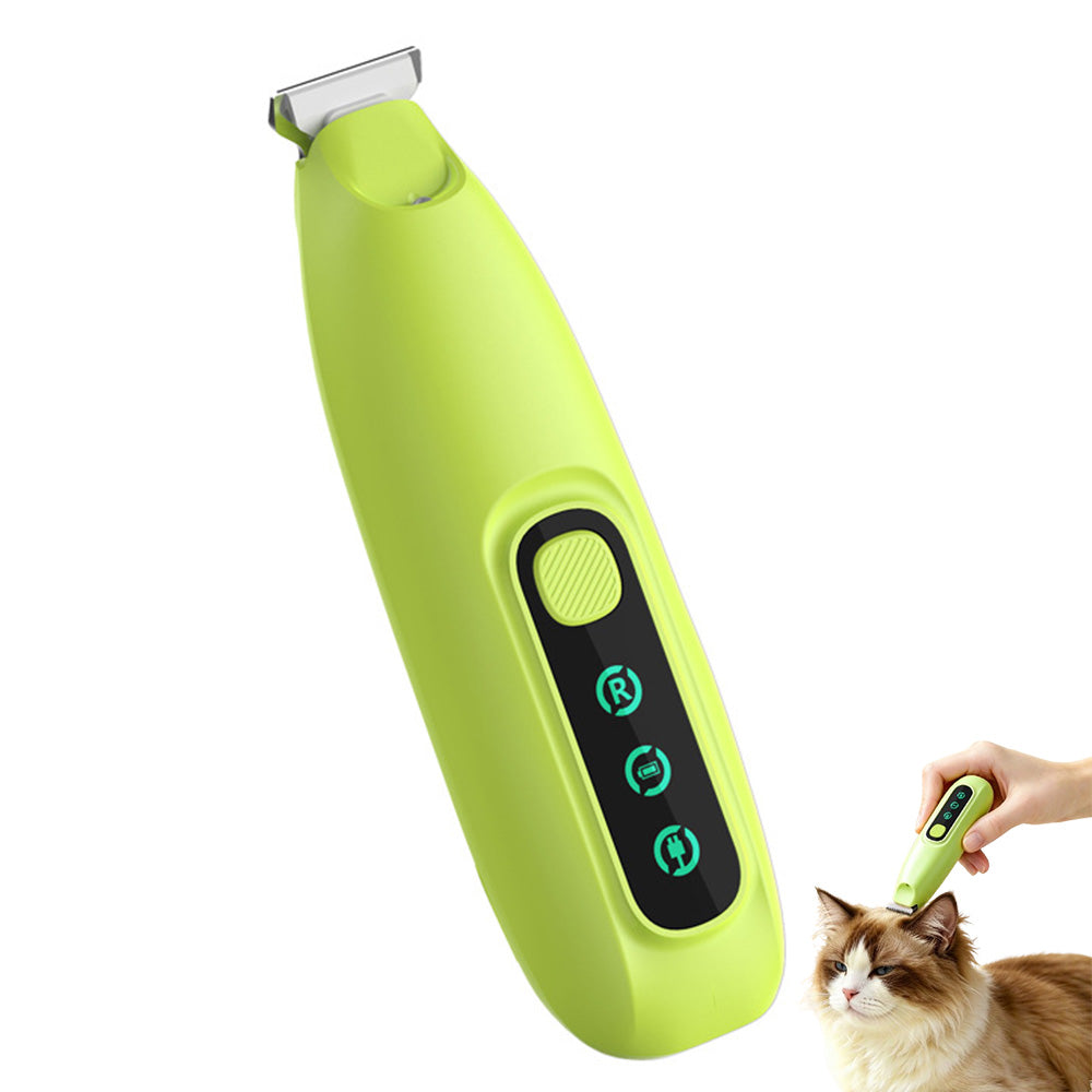 Pet Electric Paw Hair Trimmer with 18mm Ceramic Blade and LED Light - Green