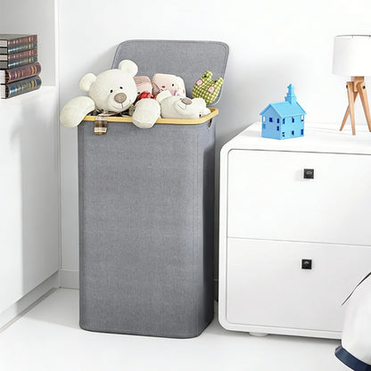 100L Laundry Basket with Lid Clothes Hampers for Laundry with Bamboo Handles Removable Bag-Grey