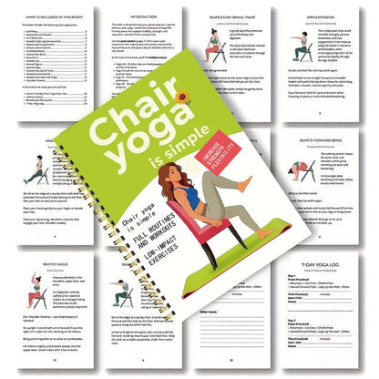 Adult 30 Day Chair Yoga Spiral Notebook Sitting Guide Book - Green