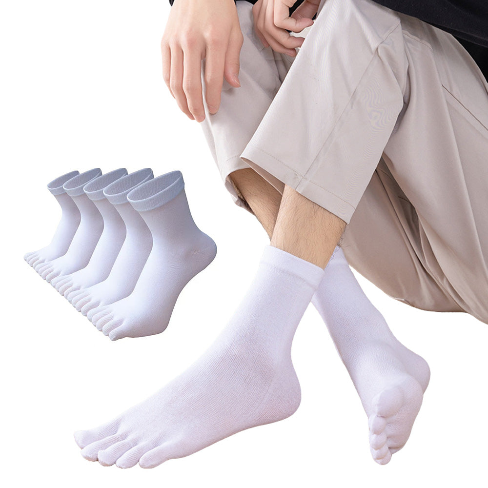 5 Piece Mens Breathable Five Toe Socks - White