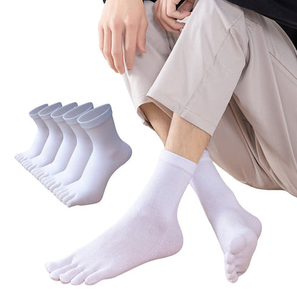 5 Piece Mens Breathable Five Toe Socks - White