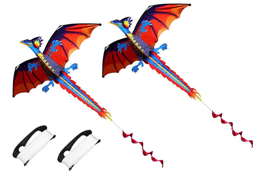 2Pcs 1.4m 3D Dragon Kite with 100m Flying Line for boy and girls and Adults