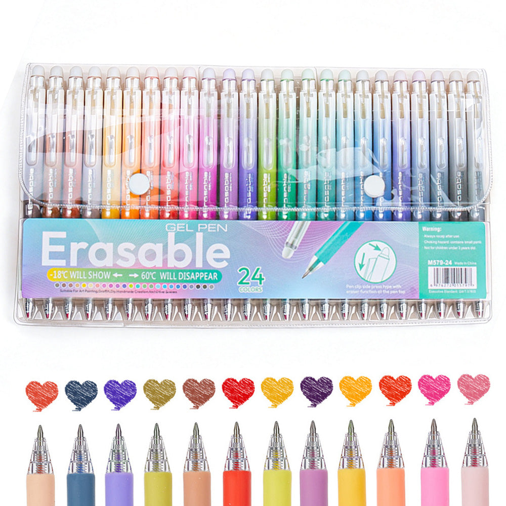 24-Piece Set Colorful Click-Erasable Gel Pen Set for Students School Office