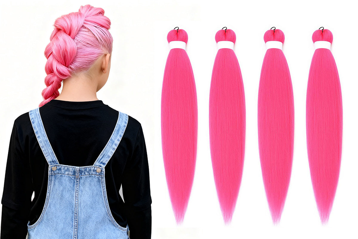 4Pcs Pre Stretched Hair Extensions Synthetic Hair Extension for Cosplay-Pink