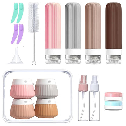 18 Piece Silicone Leak Resistant Travel Toiletry Bottle Set - Coffee