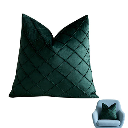 Velvet Rhombus Pleated Cushion Cover for Sofa Bedroom and Window Seat - Green